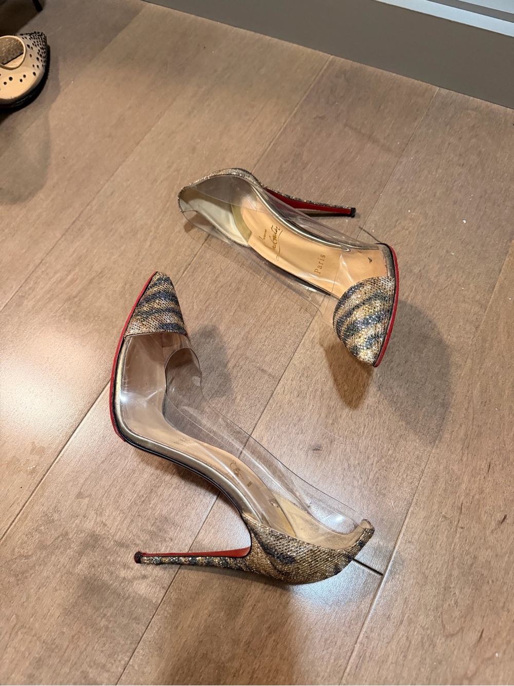 Christian Louboutin Transparent Pointed Toe Stiletto Pumps in Multicolor